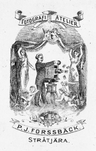 Baksida på visitkort av P. J. Forssbäck, ca. 1870-tal.