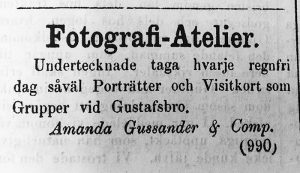 Amanda Gussander, annons i Norrlandsposten den 18 juli 1867.