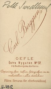 Carl Berggren visitkort Gefle, bak (XLM.U04012).
