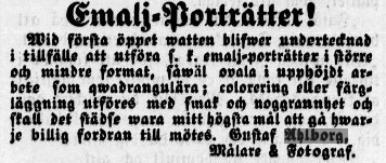 Gustaf Ahlborg annons i Wasabladet 1873-04-26.